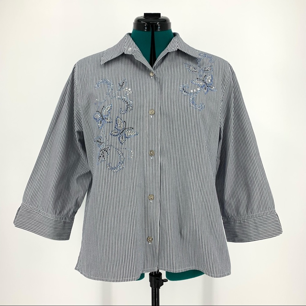 Alfred Dunner 3/4 Sleeve Embellished Top 14 Petite